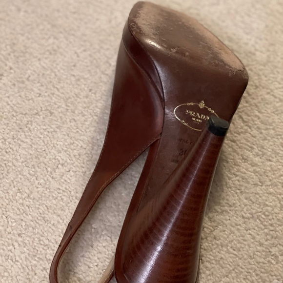 Prada Brown Leather Slingback Pumps - Picture 4 of 8
